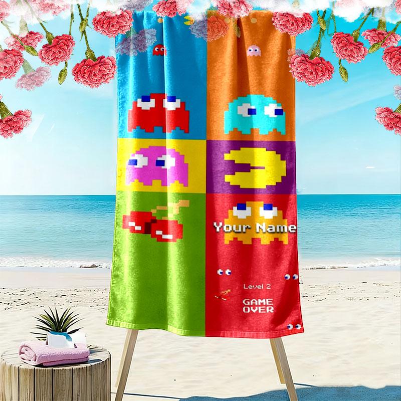 Pac-Man Custom Name Print Beach Towel, Large Soft Quick Dry Towel for Beach Camping Swimming