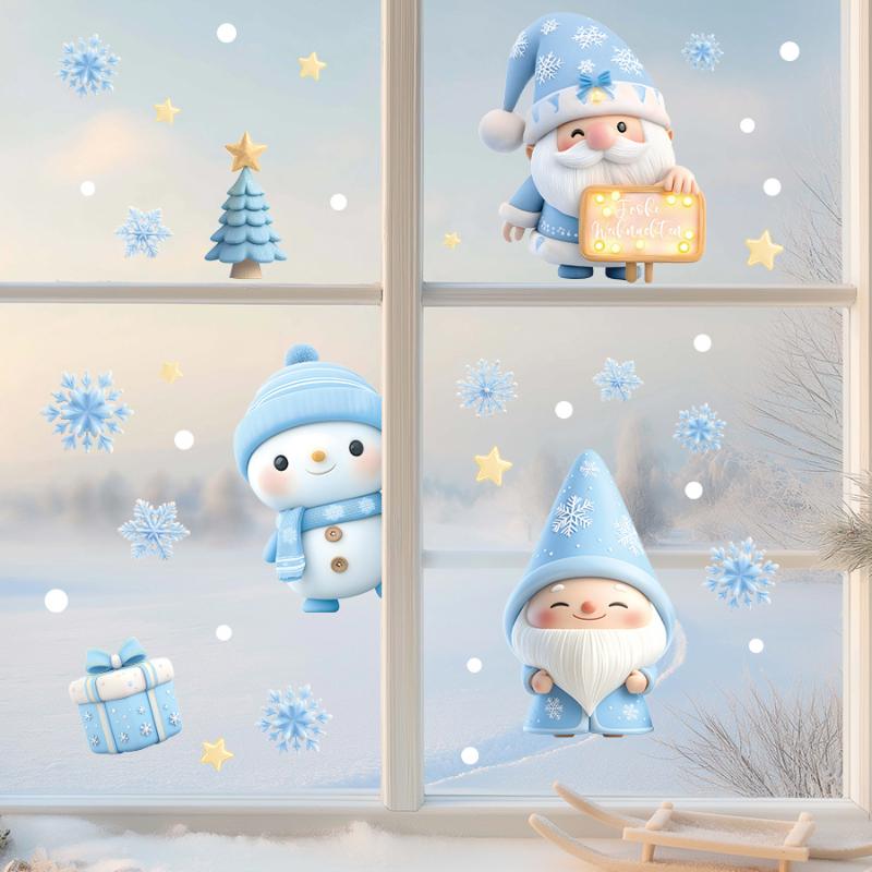 1/2/3/4/6/9 Sheets Winter Snowman Santa Claus Snowflake Static Electricity Decals Christmas Window Stickers Ornaments Xmas Decor