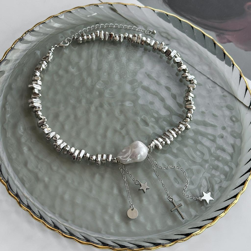 Personalised Trend Shaped Pearl Necklace Pentagram Shaped CCB Copper Clad Iron Chain Necklace