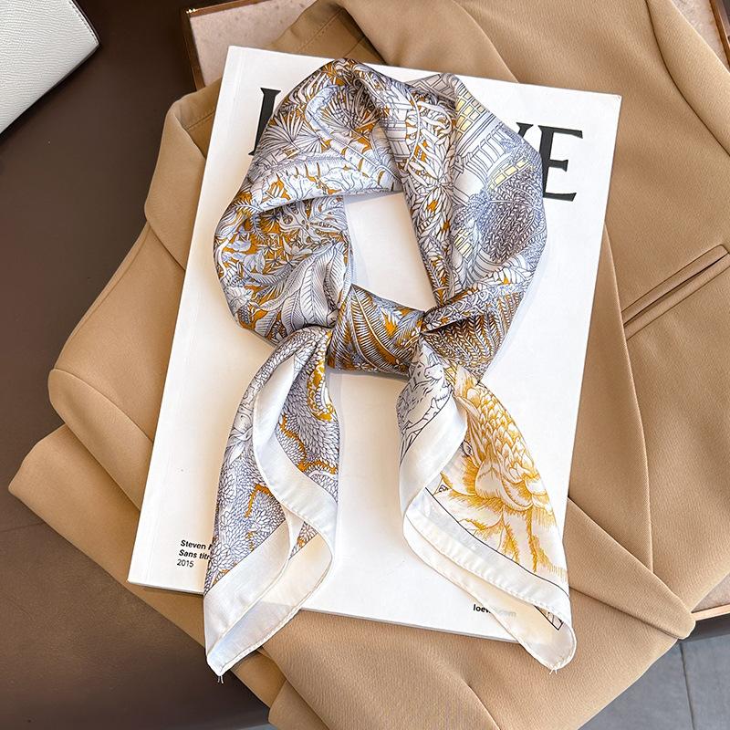 Luxury Silk Scarf for Women Hijab Bandana Fashion 70*70cm Square Scarves Handkerchief Design Shawl Wraps Echarpe Foulard