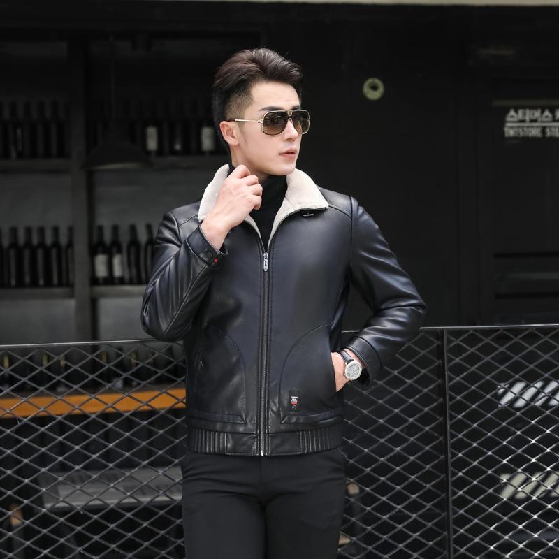 Зимняя новая меховая цельная мужская куртка среднего возраста из утолщенной разноцветной — фото 7