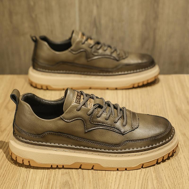 FashionGenuine Leather Elastic Male Oxford Shoes Comfortable Outdoor Sneakers Handmade Leather Men Casual Shoes Non-Slip Walking Shoes