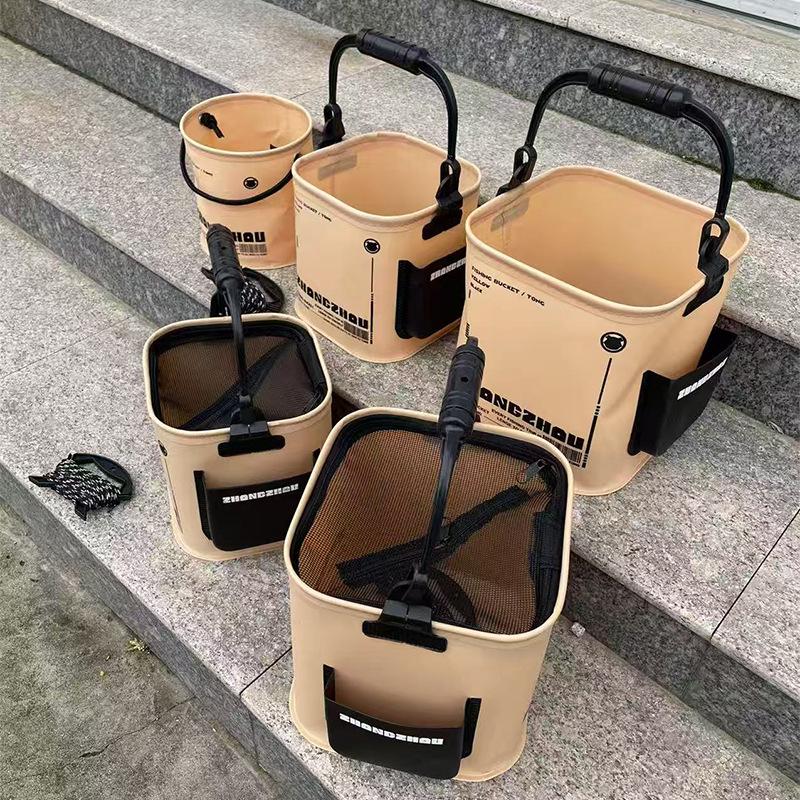Bucket Portable Outdoor Fish Folding With Antijump Net Eva Square Design For Fishing Lure Storage