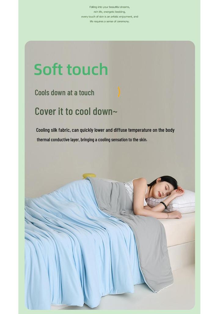 Cool Silk Pure Color Summer Quilt - Lightweight, Machine Washable, Thin Blanket for Air Conditioning