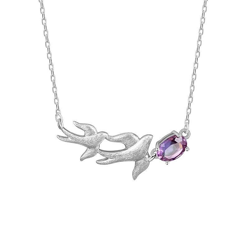 S925 sterling silver swallow pendant inlaid with natural crystal stone topaz high-end necklace women 925 silver