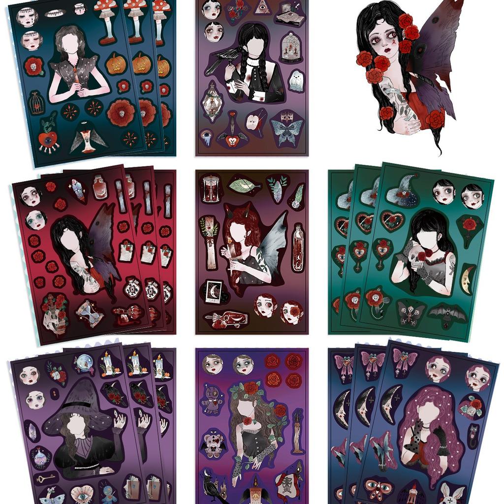8 Cartoon Gothic Girl Face Change Stickers Waterproof Diary Hand Account Stickers Gu Card Stickers DIY Decoration Stickers Stickers