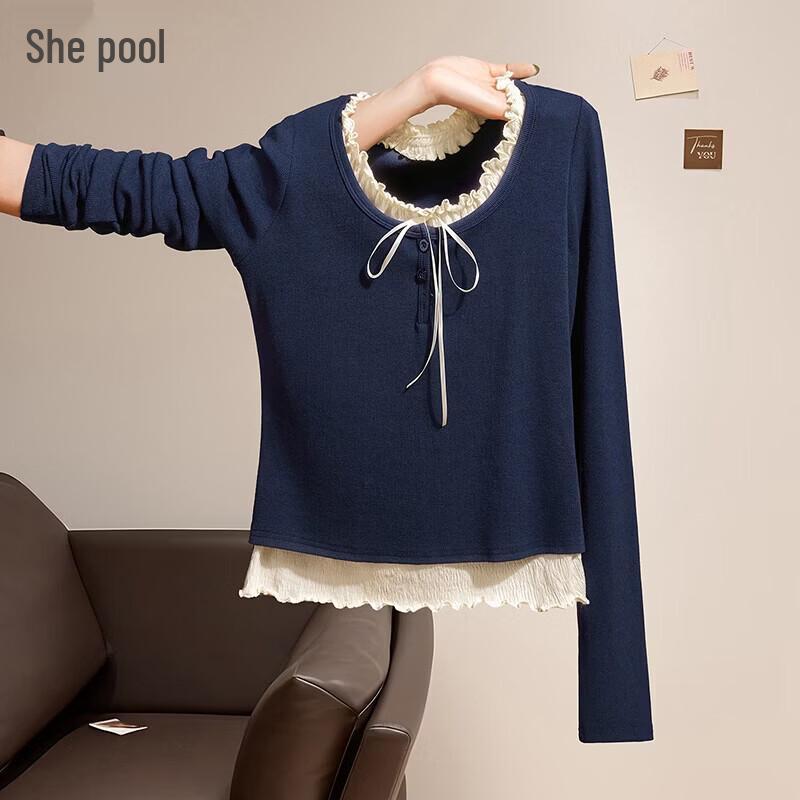 

Women s Faux Two-Piece Color Block Knit Tee S