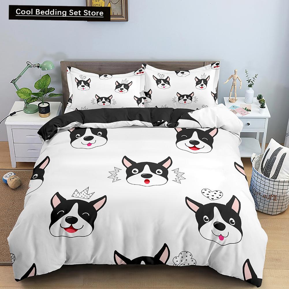 Cartoon Dog Duvet Cover King Queen Funny Pet Puppy Head Printed Bedding Set For Kids Teens Adults Animals Polyester Quilt Cover