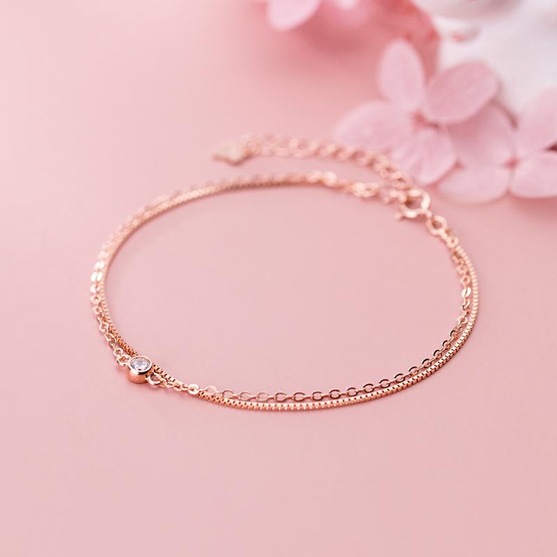 Modian Real 925 Silver Luxury Double Layer Single Diamond Box Chain Bracelet for Women Fashion Bracelet Fine Jewelry