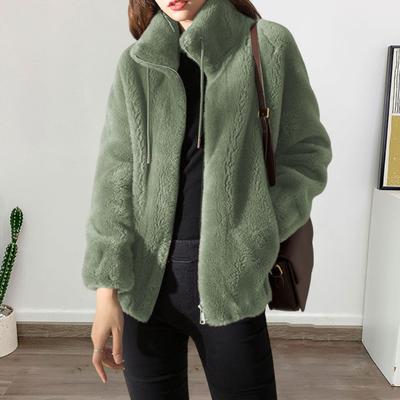 Yousheng Winter Fleece Jacket for Women Full Zip Up Stand Collar Coat Fuzzy Long Sleeve Outerwear with Pockets