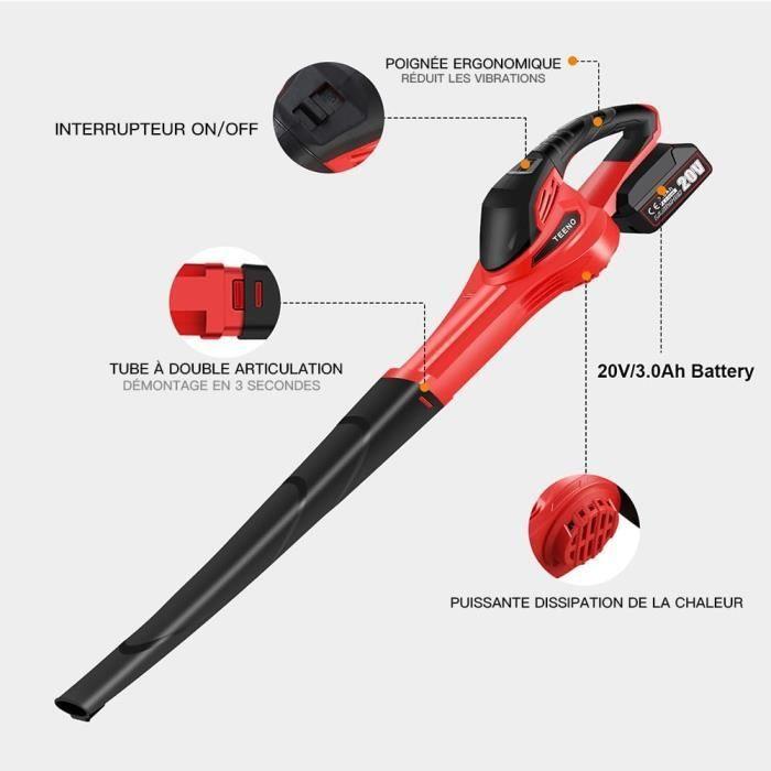 Souffleur de feuilles - teeno - 20v - 3.0ah - vitesse 288 km/h - design ergonomique