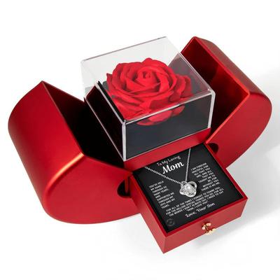 Set Regalo Gioielli per San Valentino e Natale: Collana Trifoglio a Quattro Foglie con Scatola a Forma di Rosa