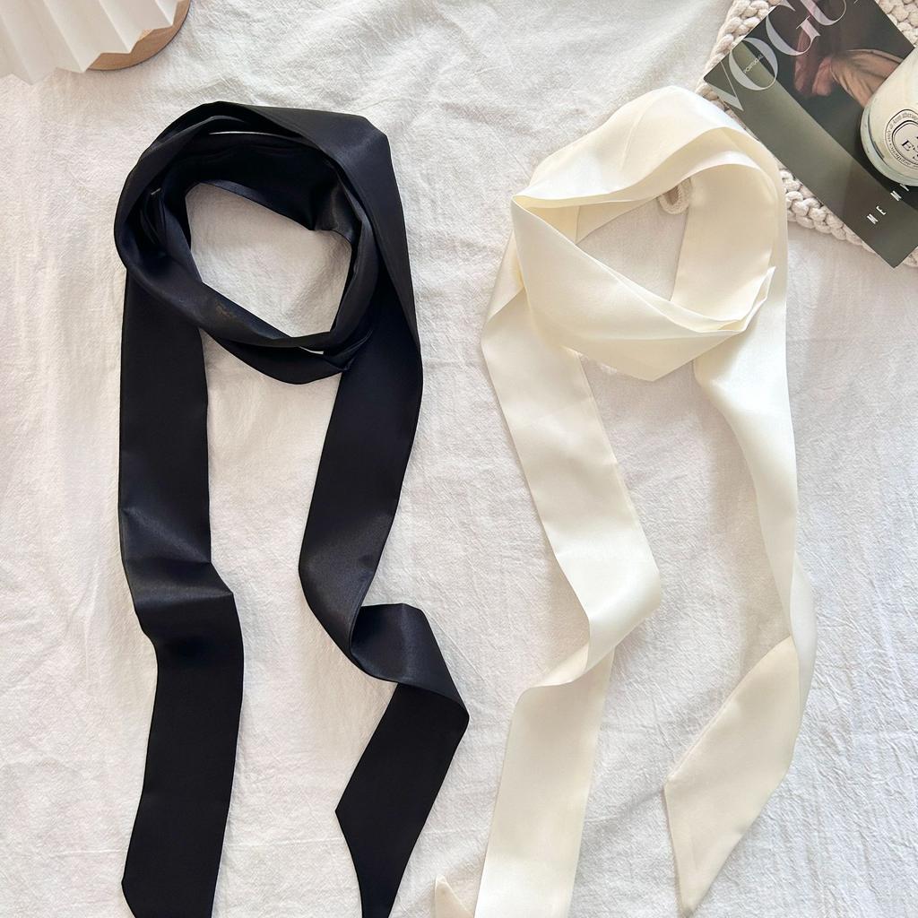 Fashion Women Narrow Solid Color Long Silk Scarf Satin Neck Tie Handle Bag Ribbons Luxury Headbands Skinny Scarves Neckerchief