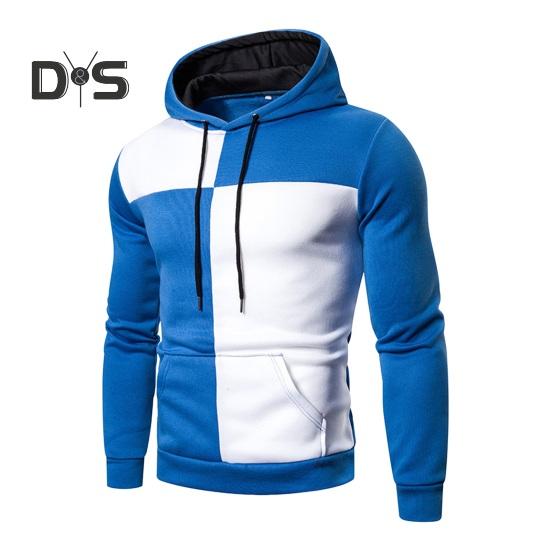 

Мужская толстовка с капюшоном на осень-зиму с цветными блоками, длинными рукавами, большим карманом, с капюшоном в стиле ретро, тонкая свободная повседневная школьная одежда, повседневный спортивный топ L синий