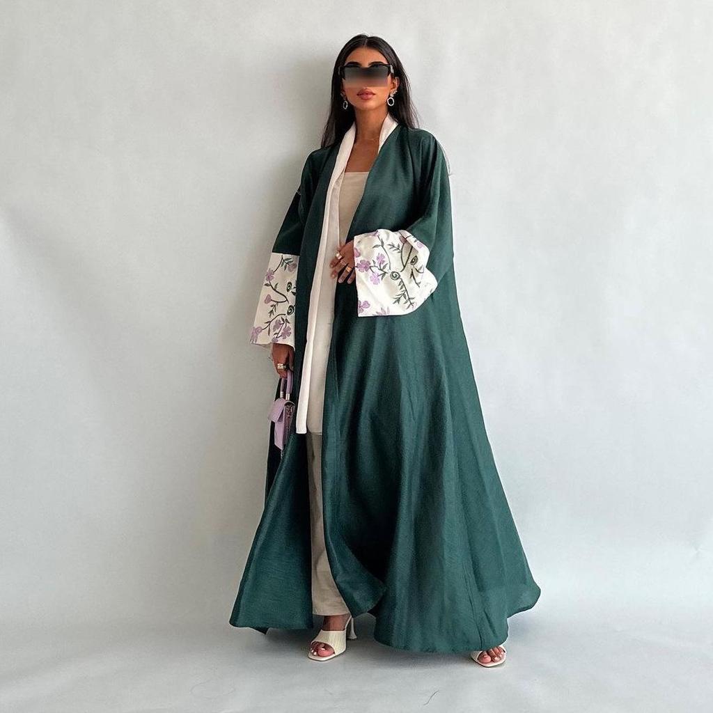 MQ136 Embroidered Floral Cardigan Robe Abaya - Women's Fashion Loose Outerwear for Dubai, Middle East, European & American Styles