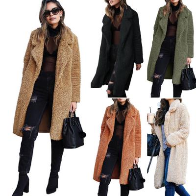 Winterjacke für Damen, doppelseitiger Fleece, Umlegekragen, lange Ärmel, knielang, hält warm, gemütlich, Mantel für den Alltag, Outdoor