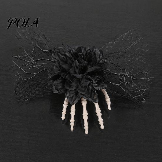 Halloween Hair Jewelry Gothic Skeleton Hand Flowers Clip with Black Mesh, Decorative Pins Skull Bone Claw Hairpin for Girls,Women, Party Costume