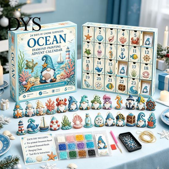Christmas Party Favors Gnome Advent Calendar, 24 Day Countdown Box with Faux Diamond Holiday Season Toys Painting Craft Accessories, Collectible
