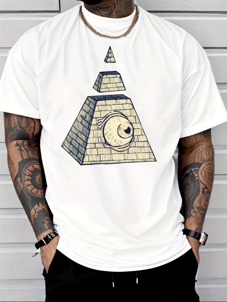 Unisex Summer Crew Neck T Shirt Pyramid All Seeing Eye Print Casual Loose Streetwear Short Sleeve Male Daily Fashion Tops