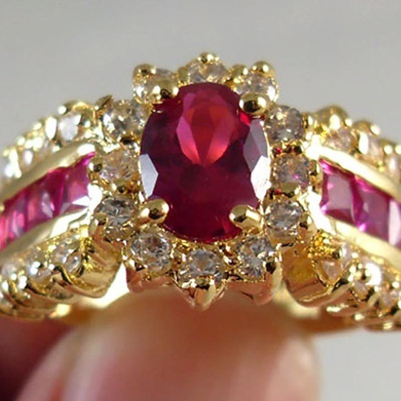 Fashion Women's Wedding Size 7/8/9/10 Ruby & CZ 18K Yellow Gold Filled Ring