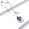 bamoer 925 Silver Blue Planet Pendant Necklace for Women Stars Design Engagement Statement Jewelry Colllar BSN166