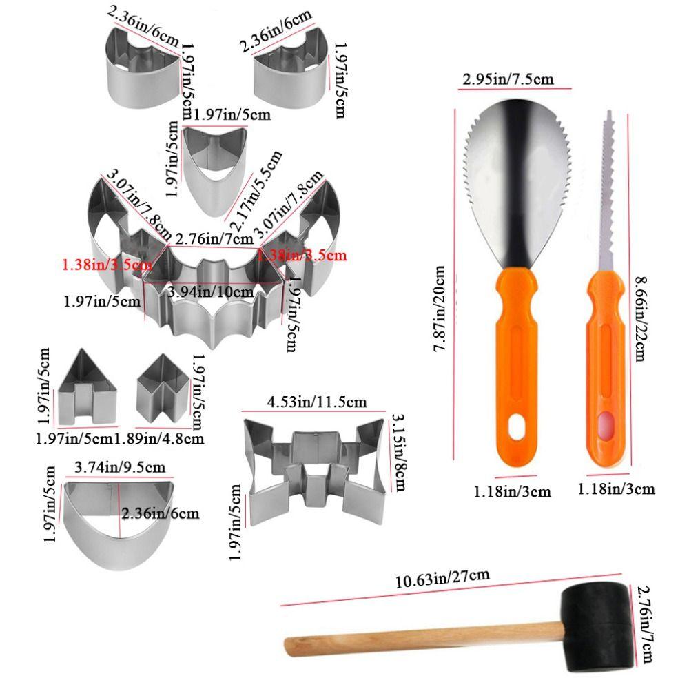 13Pcs Face Details Stainless Steel Pumpkin Carving Kit Heavy Duty Carving Pumpkin Carving Tool with Hammer