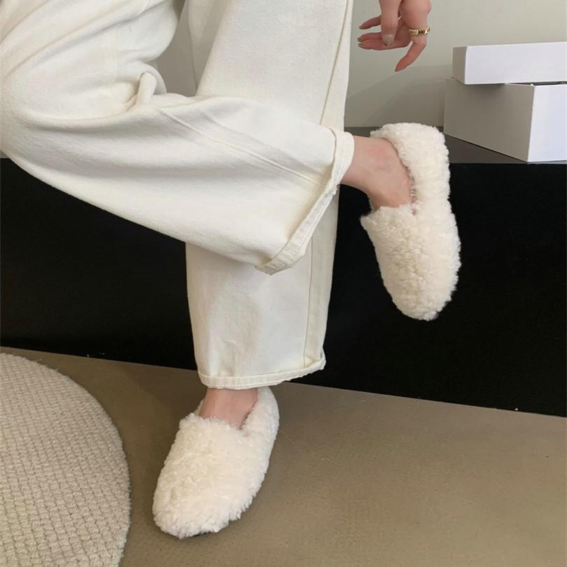 Fleece Inner Heightening Fluffy Shoes Female Winter Thick Soles Outer Wear One Pedal Doudou Single Shoes Fairy Cotton Shoes Laden Shoes