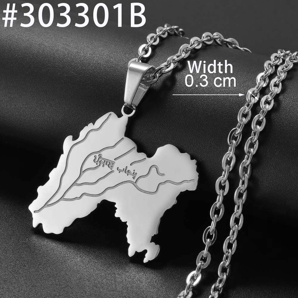 Anniyo 3.2CM Punjab State Pendant Necklace Stainless steel Jewelry for Women Men #303301 60cm or 23.7 Inches