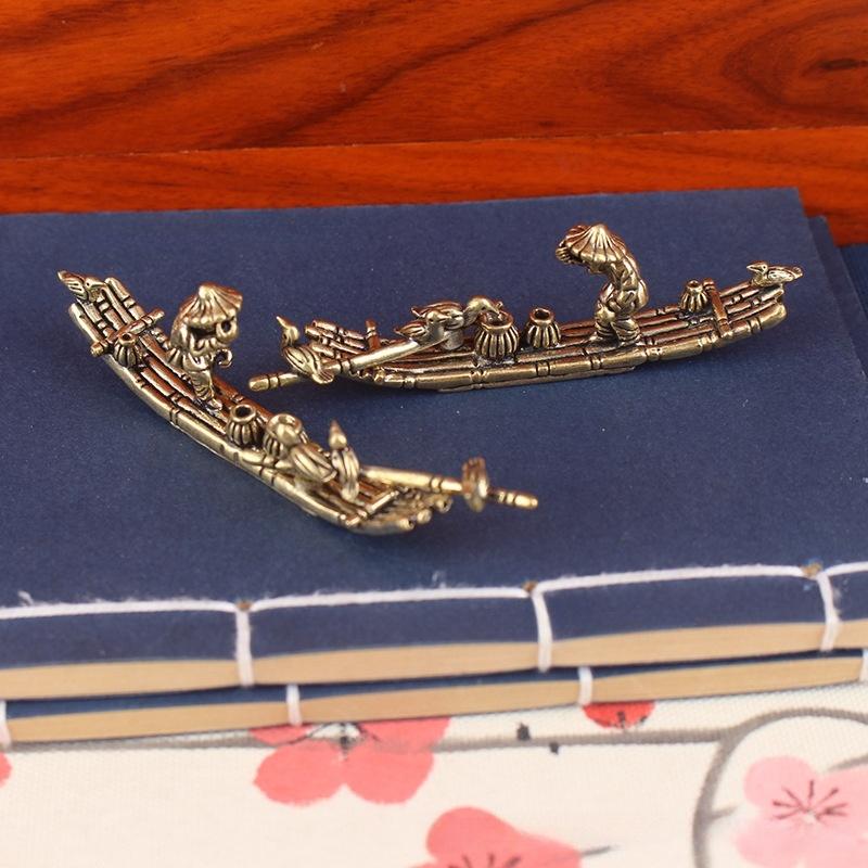 1PC Creative Retro Brass Cormorant Bamboo Raft Home Office Desktop Decoration Miniature Statue Home Decor Living Room Crafts