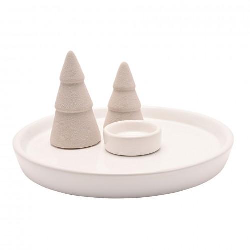 Candle Tray with Christmas Trees - 21cm