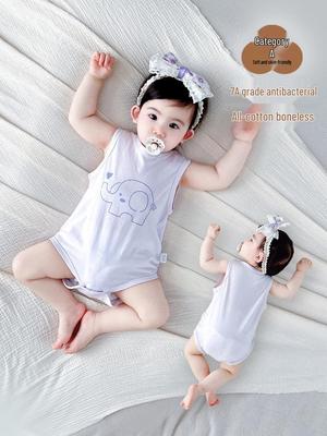 7A Antibacterial Summer Baby Sleeveless Cotton Romper - Infant Diaper Cover Bodysuit with Tagless Design, Ideal for Air Conditioning