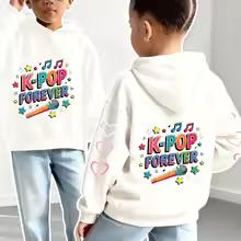 Kinder KPOP Forever Hoodie Musik Grafikdruck Herz Stern Pullover Sweatshirt Jungen Mädchen Koreanischer Stil Streetwear Frühling Herbst