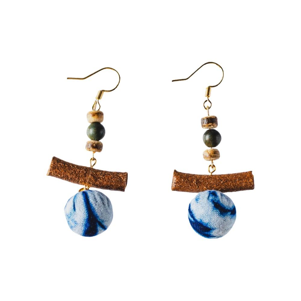 Chinese Wood Beads Earring Drop Ethnic Style Vintage Eardrop Ear Clip Tie-Dye Earrings  Travel