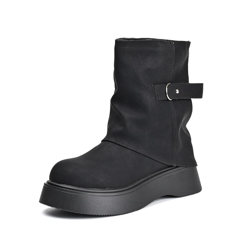 Spice girls fashion show legs long Martin boots women's 2025 autumn new a pleated pant tube boots pile thick-soled short boots