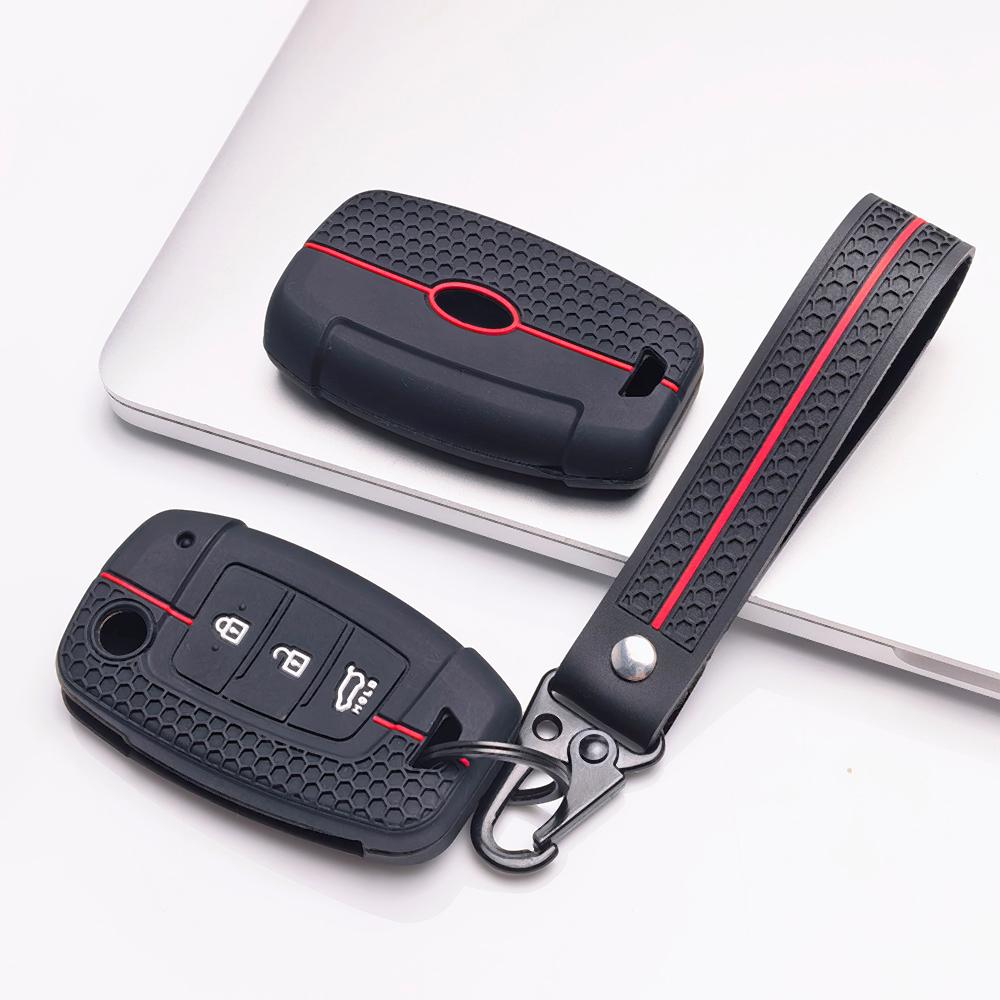 Silicone Flip Key Fob Cover with keychain Compatible with Kia Forte Rio, Fits Hyundai Rio Sportage Sorento Elantra Tucson Forte Soul Optima Sonata