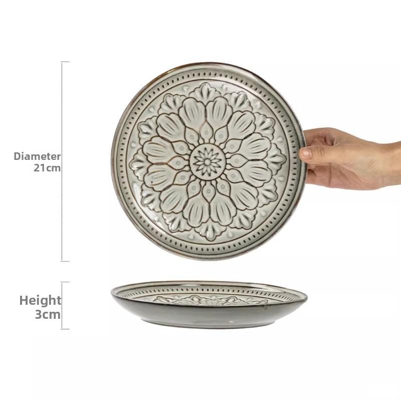 BEPAN 1PC Ceramic Plate Underglaze Retro Tableware French Dinner Plate Advanced Creative Style Tableware Household Goods