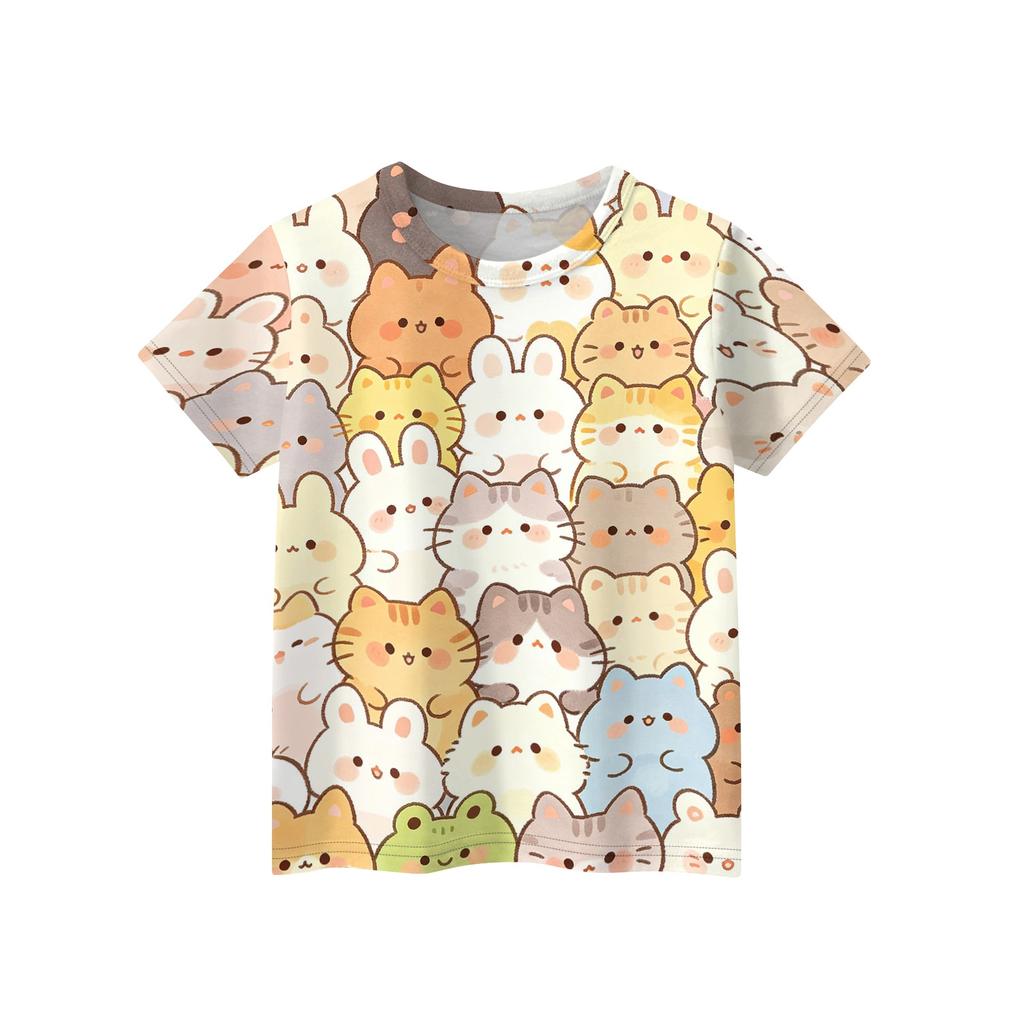 Kids Animal Print Crew Neck Short Sleeve Casual Loose Fit T Shirt Soft Lightweight Top for Boys and Girls Summer Wear
