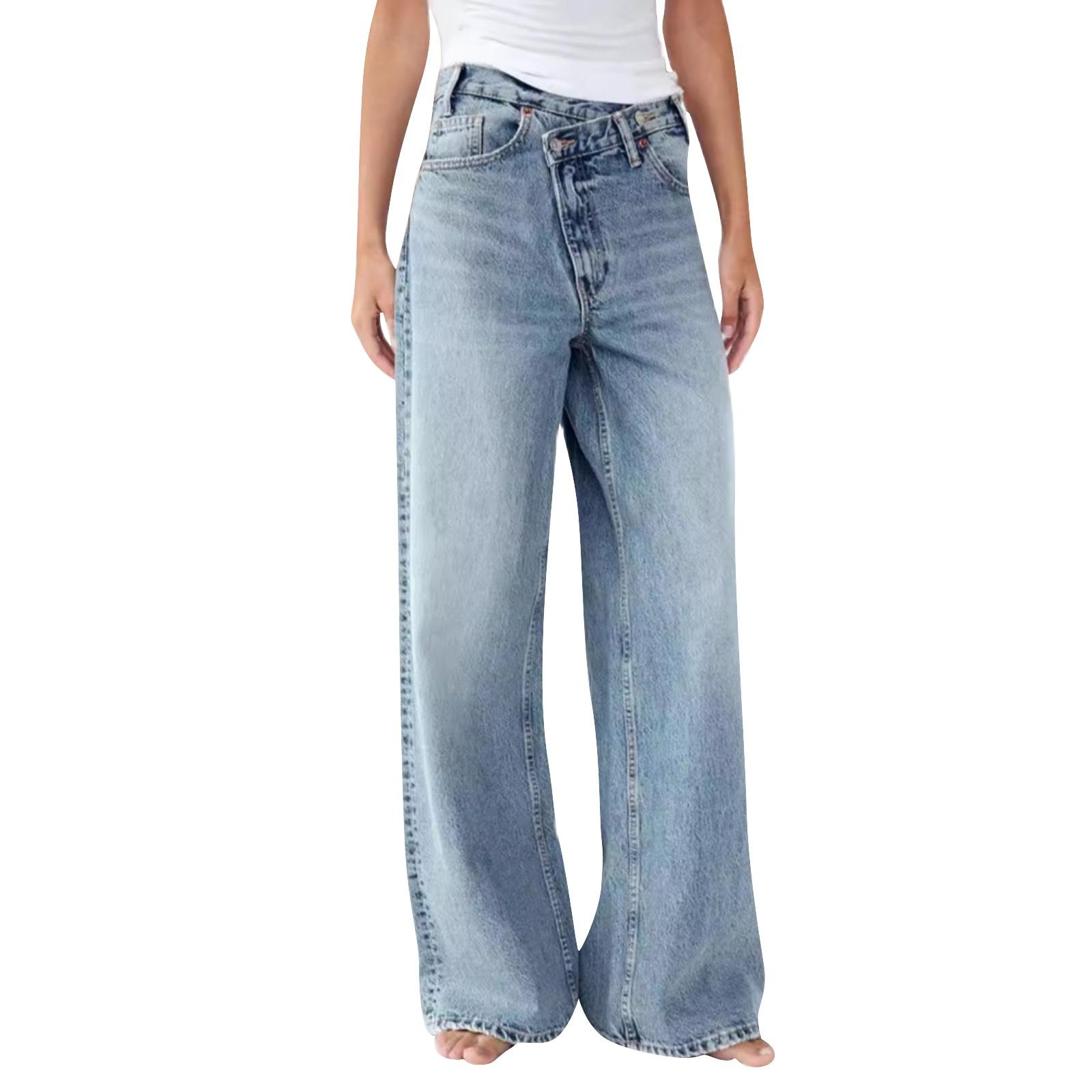 

Женские свободные модные джинсы с высокой талией в стиле ретро с широкими штанинами для улицы XL светло-синий