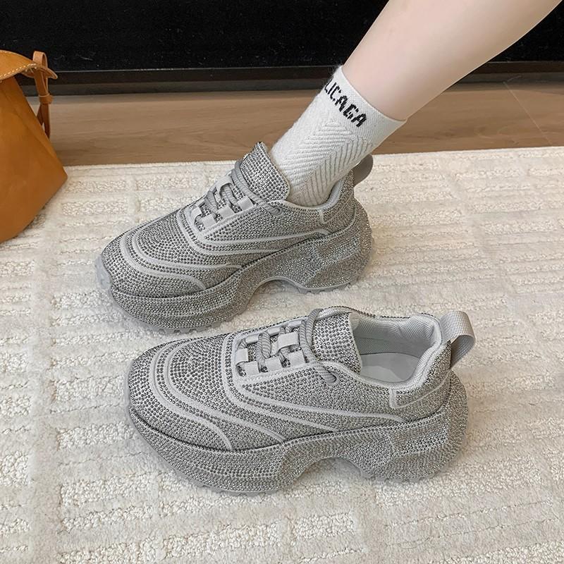 Fashion Crystal Women Sport Shoes Casual Flats Sneakers Luxury 2025 Fashion New Winter Walking Hiking Shoes Running Lace Up Zapatillas