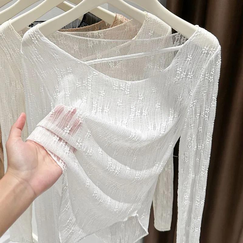 

Women s Sheer Knit Ruched Long Sleeve Slim Fit Top S белый