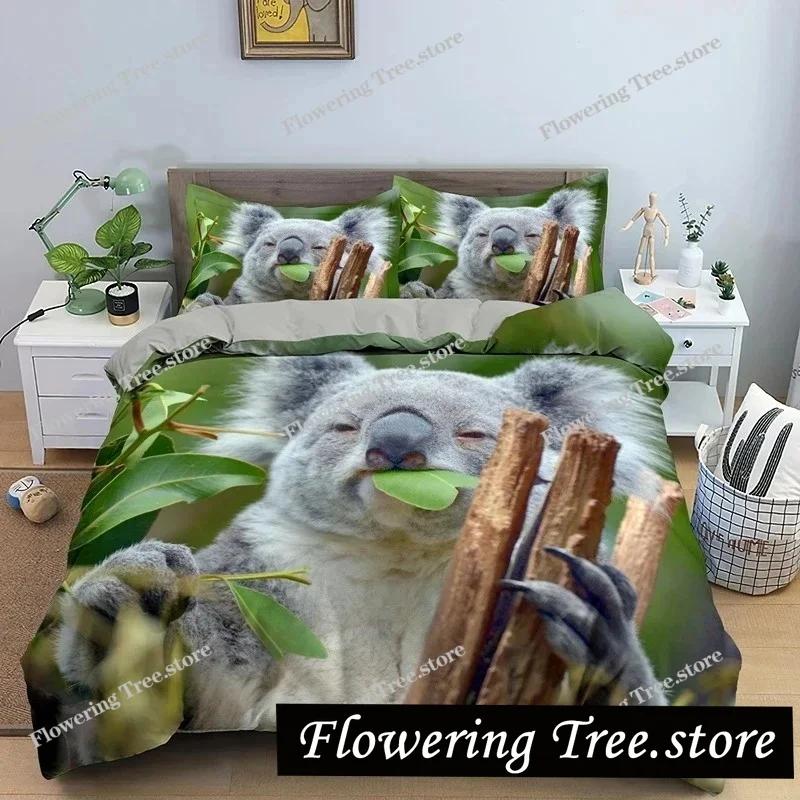 Cartoon Koala Duvet Cover King Queen Lovely Animal Bedding Set for Kids Teens Adults Wildlife Quilt Cover with Pillowcase