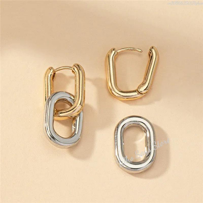 Retro Double Loop Design Drop Earrings Gold Silver Color Geometric Round Earrings for Women Girls Punk Hip Hop Fashion Jewelry
