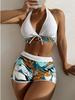European & American Print Backless Bikini Swimsuit