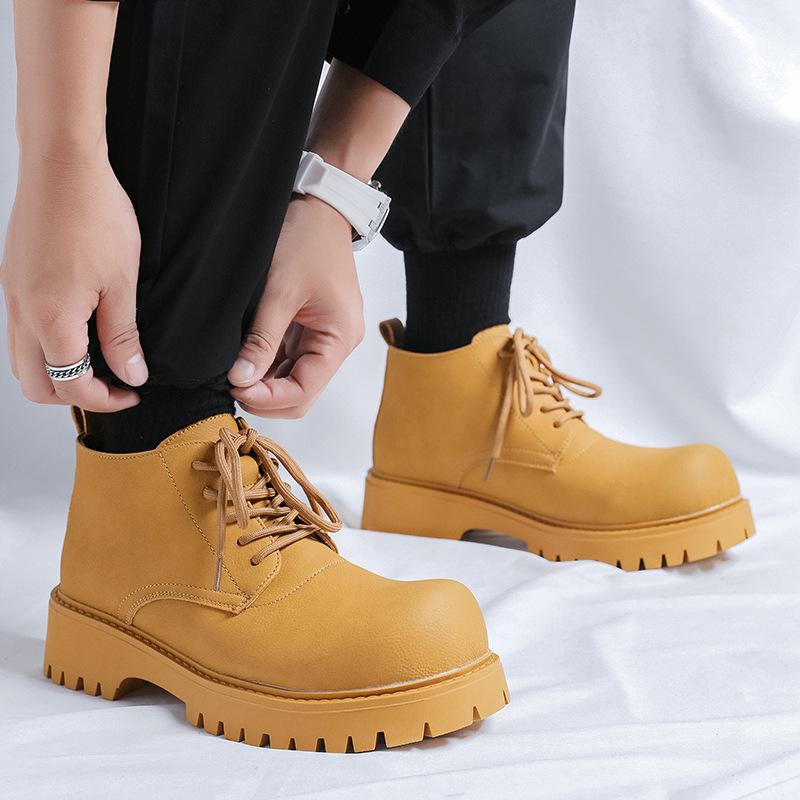 Korean style men fashion genuine leather boots big toe shoes cowboy platform boot party prom dress black white ankle botas male