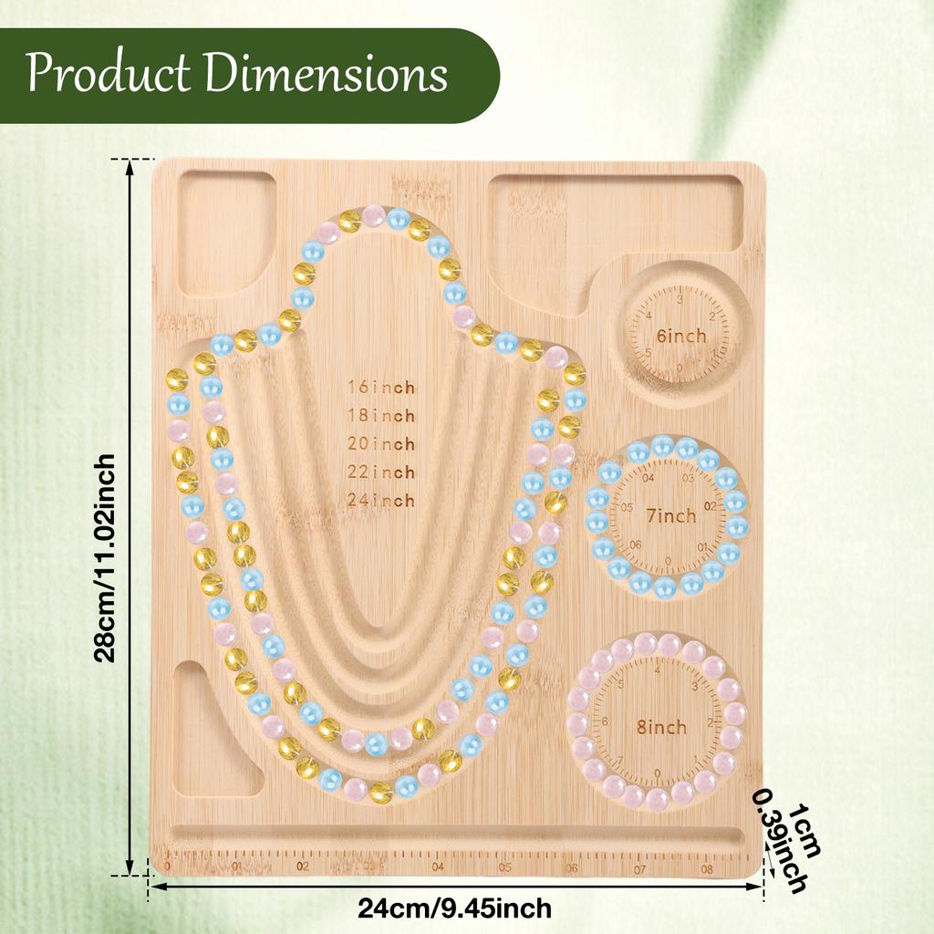 Bamboo Bead Board for Jewelry Making Beading Tray with Measurement for Necklace and Bracelet Making Kit 10.24 X 9.45 Inch