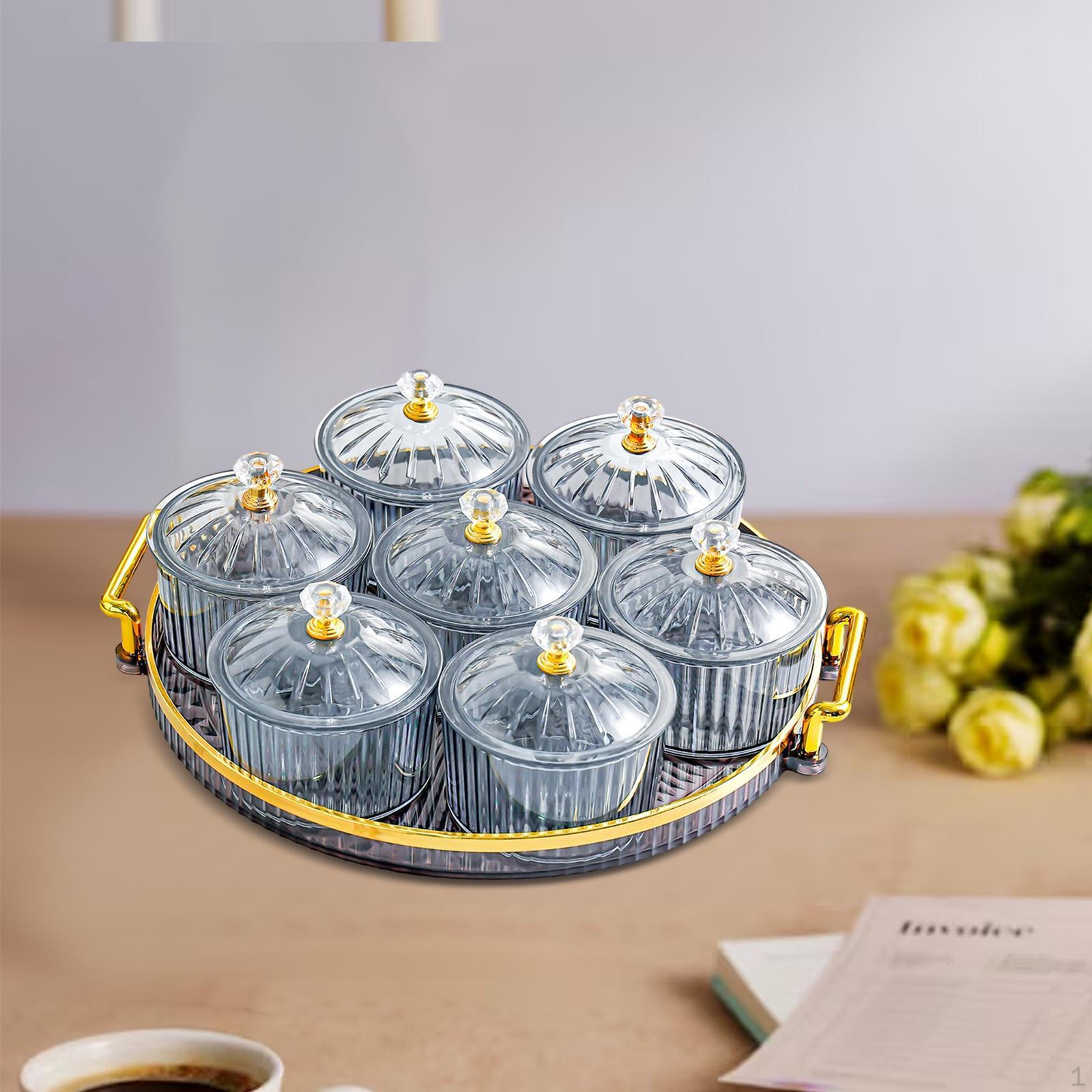 

Поднос для сервировки с 7 отделениями для закусок с прозрачными крышками и мисками Clear Gray
