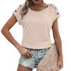 Women's Fashion New Round Neck Solid Color Button Short Sleeve Top