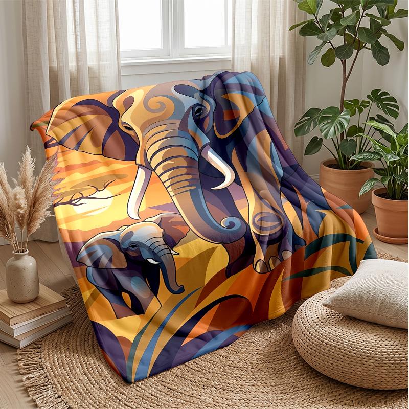 Elephants In Forest Paradise Theme Blanket Lightweight Warm Flannel Blanket Decorative Throw Blanket for Home Decoration