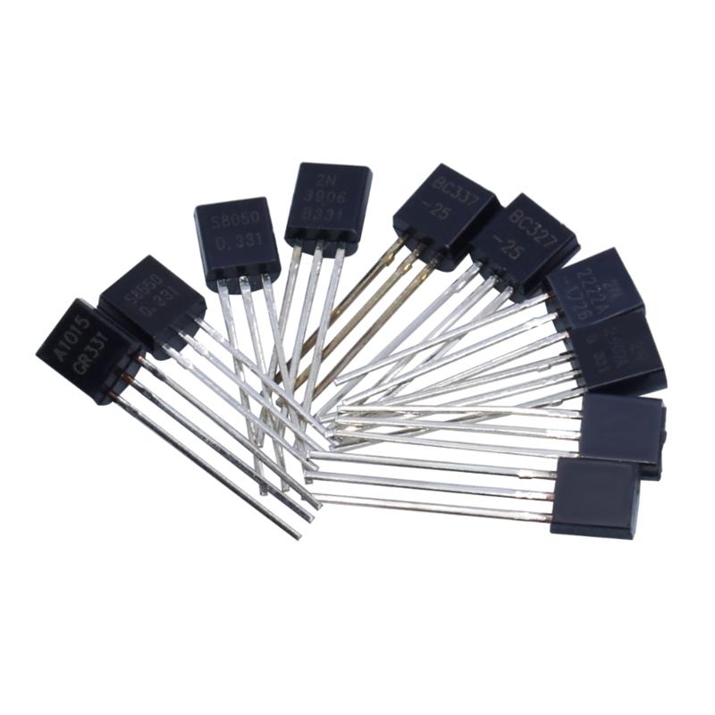 200Pcs Electric Component 3Pin Transistor 10 Value Transistor Assortment for Electronic Circuit and Electronics Projects