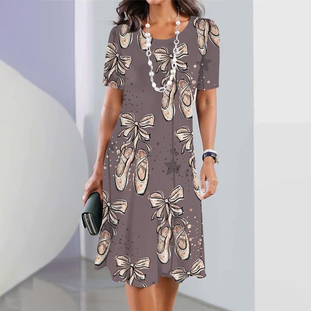 The New Ballet Graphic Print Dress Is an Elegant Fashion Dress for Women, Summer Medium-length Dress